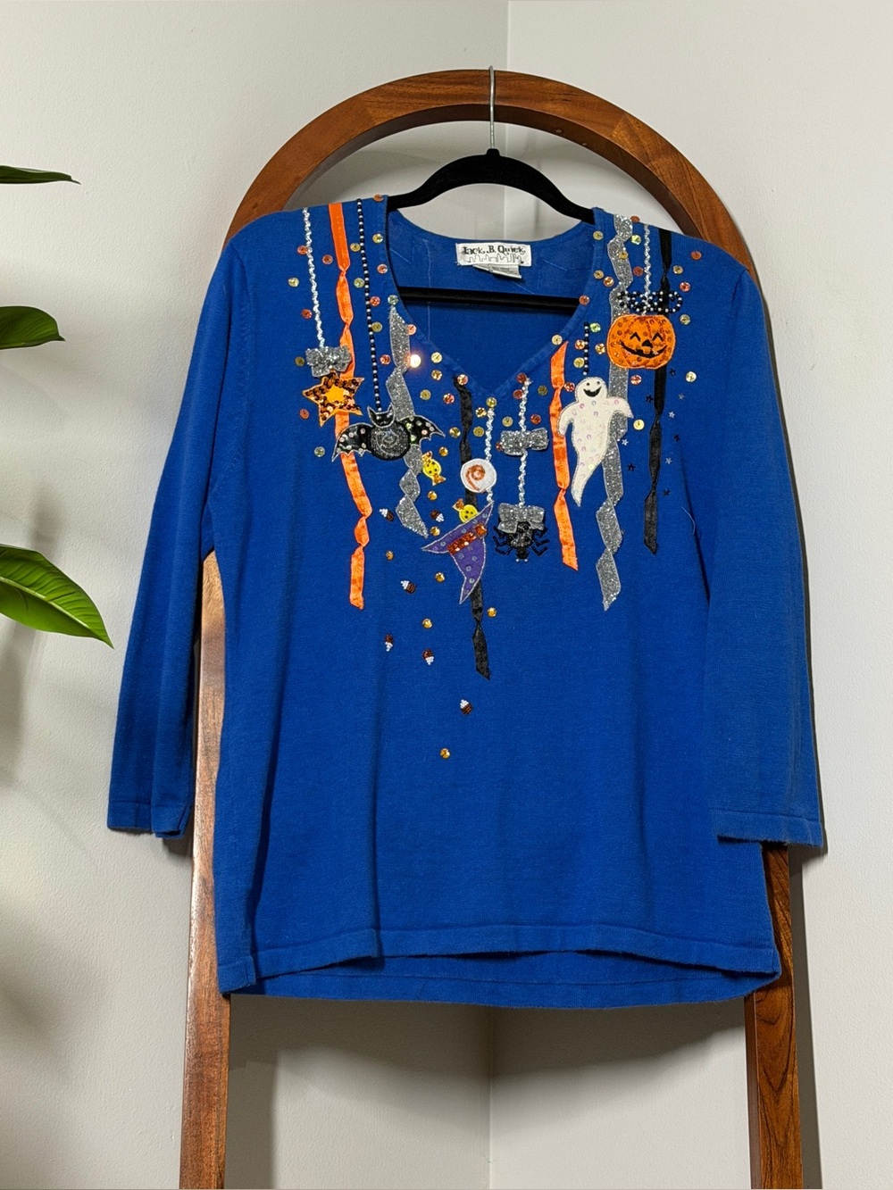 Vintage Jack B Quick XL Blue Halloween V Neck Sweater